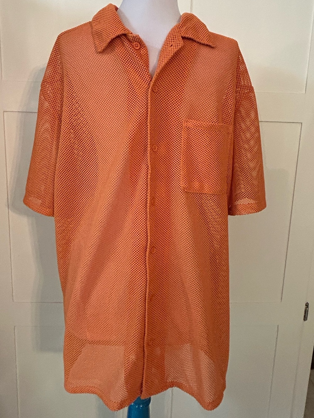 Men's Orange Mesh Short-Sleeve Shirt XL